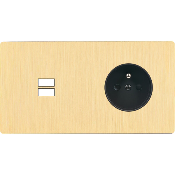 Façade "m" laiton brossé double horizontale 1 chargeur usb  sans vis - Modelec - 295512M