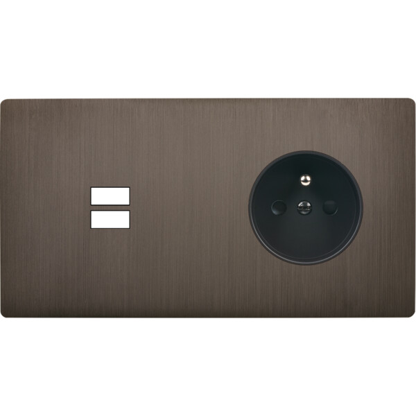 Façade "m" laiton canon de fusil double horizontale 1 chargeur usb 1 pc sans vis - Modelec - 295514M