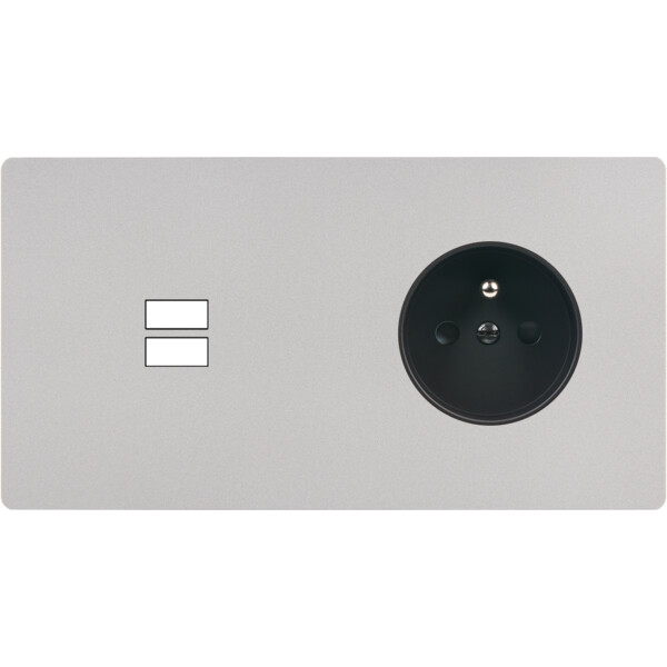 Façade "m" nickel sablé double horizontale 1 chargeur usb  sans vis - Modelec - 295531M