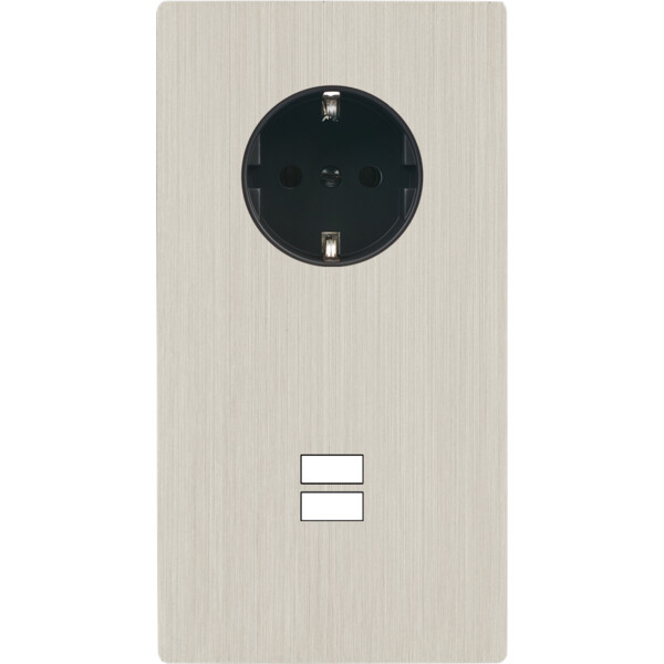 Façade "m" nickel brossé double verticale 1 prise schuko 1 chargeur usb sans vis - Modelec - 299511M-K