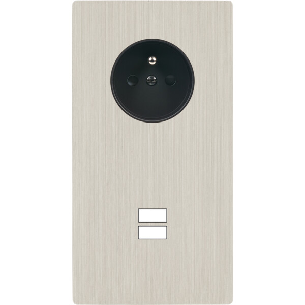 Façade "m" nickel brossé double verticale 1 prise 1 chargeur usb sans vis - Modelec - 299511M