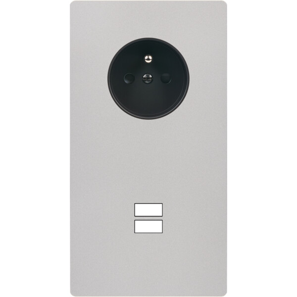Façade "m" nickel sablé double verticale 1 prise 1 chargeur usb sans vis - Modelec - 299531M