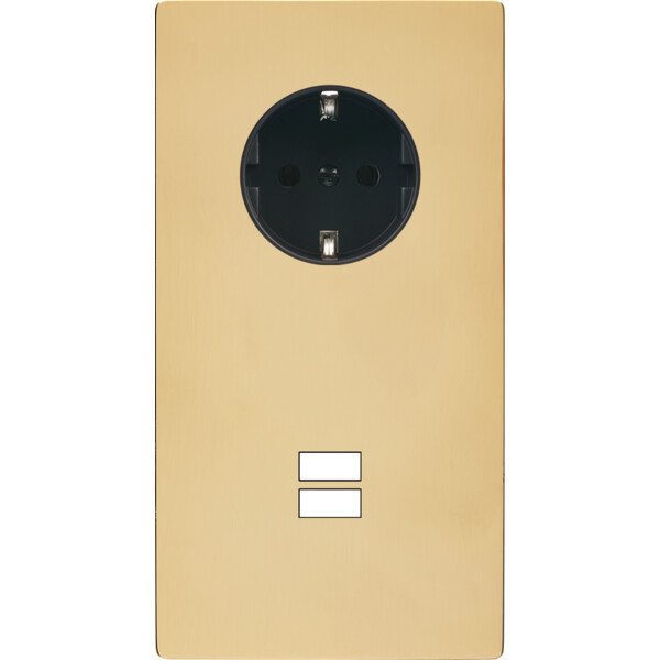 Façade "m" laiton verni double verticale 1 prise schuko 1 chargeur usb sans vis - Modelec - 299542M-K