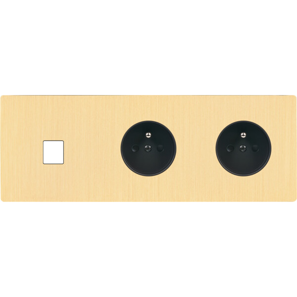 Façade "m" laiton brossé triple horizontale 1 media 1 prise 1 prise sans vis - Modelec - 301512M