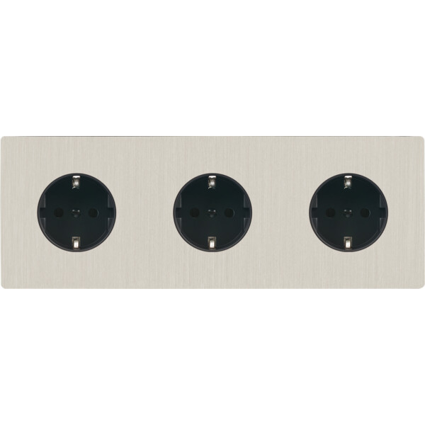 Façade "m" nickel brossé triple horizontale 1 prise schuko 1 prise schuko 1 prise schuko sans vis - Modelec - 310511M-K