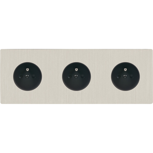 Façade "m" nickel brossé triple horizontale 1 prise 1 prise 1 prise sans vis - Modelec - 310511M