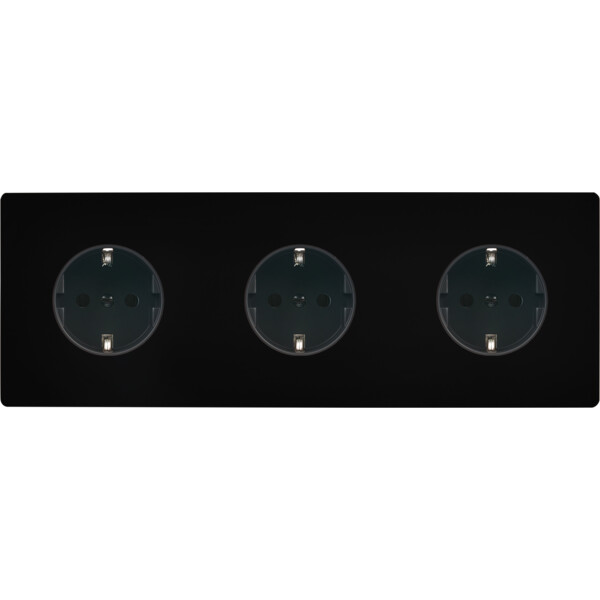 Façade "m" noir mat triple horizontale 1 prise schuko 1 prise schuko 1 prise schuko sans vis - Modelec - 310522M-K