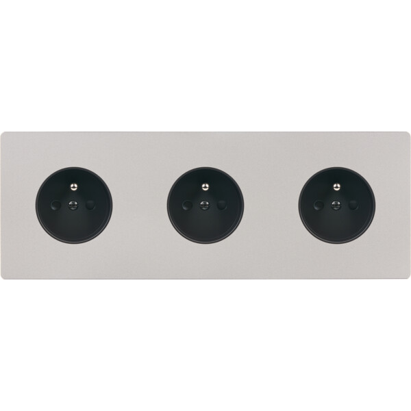 Façade "m" nickel sablé triple horizontale 1 prise 1 prise 1 prise sans vis - Modelec - 310531M