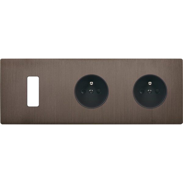 Façade "m" laiton canon fusil triple horizonta 1 bouton 1 prise 1 prise sansvis - Modelec - 311514M