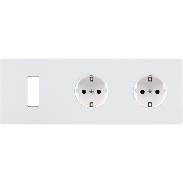 Façade "m" blanc mat triple horizontale 1 bouton 1 prise schuko 1 prise schuko sans vis - Modelec - 311521M-K