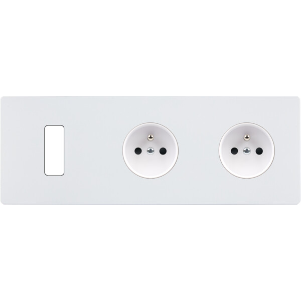 Façade "m" blanc mat triple horizontale 1 bouton 1 prise 1 prise sans vis - Modelec - 311521M