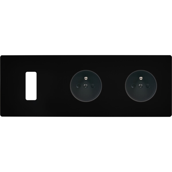 Façade "m" noir mat triple horizontale 1 bouton 1 prise 1 prise sans vis - Modelec - 311522M