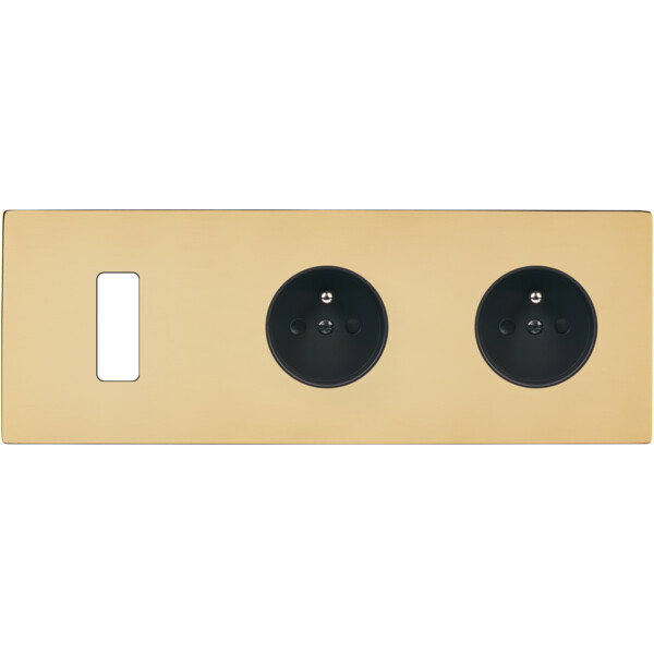 Façade "m" laiton miroir triple horizontale 1 bouton 1 prise 1 prise sans vis - Modelec - 311543M