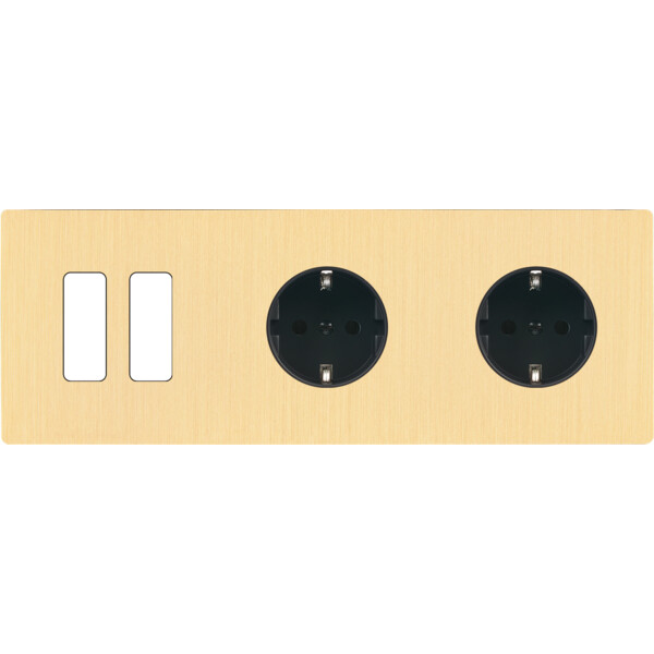 Façade "m" laiton brossé triple horizontale 2 boutons 1 prise schuko 1 prise schuko sans vis - Modelec - 312512M-K
