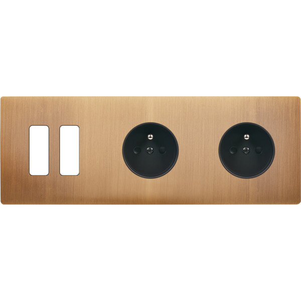 Façade "m" laiton v bronze triple horizonta 2 boutons 1 prise 1 prise sans vis - Modelec - 312517M