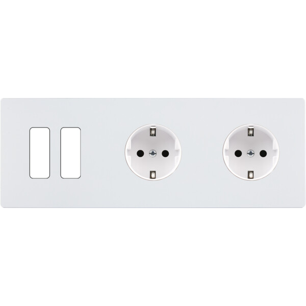 Façade "m" blanc mat triple horizontale 2 boutons 1 prise schuko 1 prise schuko sans vis - Modelec - 312521M-K