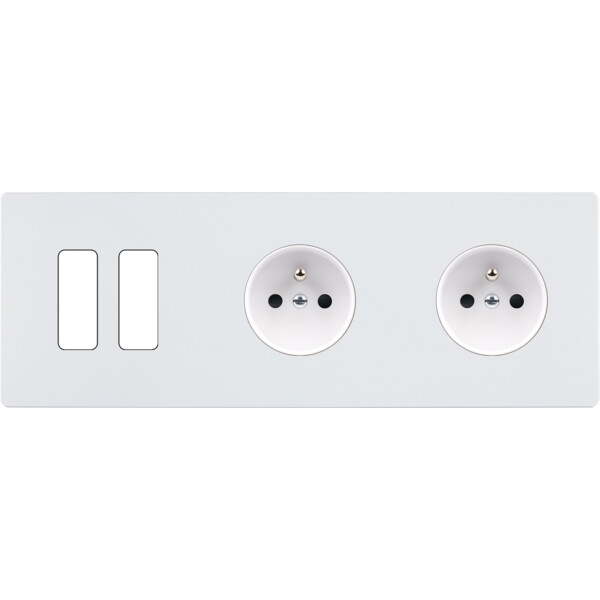 Façade "m" blanc mat triple horizontale 2 boutons 1 prise 1 prise sans vis - Modelec - 312521M