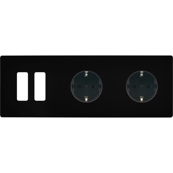 Façade "m" noir mat triple horizontale 2 boutons 1 prise schuko 1 prise schuko sans vis - Modelec - 312522M-K