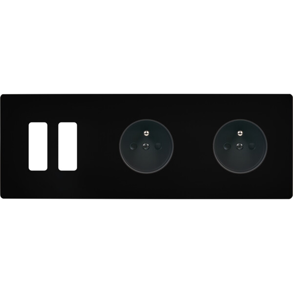 Façade "m" noir mat triple horizontale 2 boutons 1 prise 1 prise sans vis - Modelec - 312522M