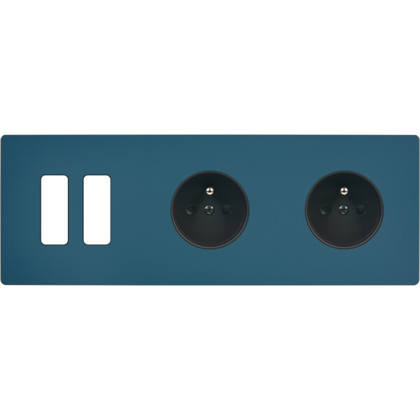Façade "m" gris mat triple horizontale 2 boutons 1 prise 1 prise sans vis - Modelec - 312523M