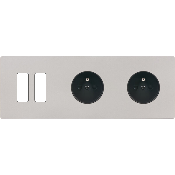 Façade "m" nickel sablé triple horizontale 2 boutons 1 prise 1 prise sans vis - Modelec - 312531M