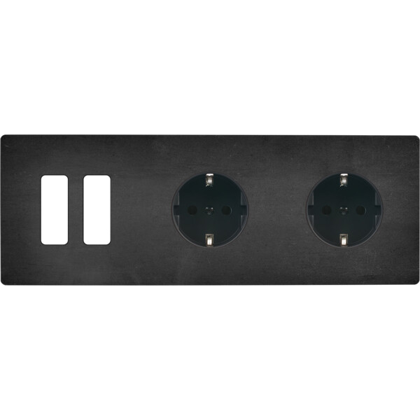 Façade "m" acier verni triple horizontale 2 boutons 1 prise schuko 1 prise schuko sans vis - Modelec - 312541M-K