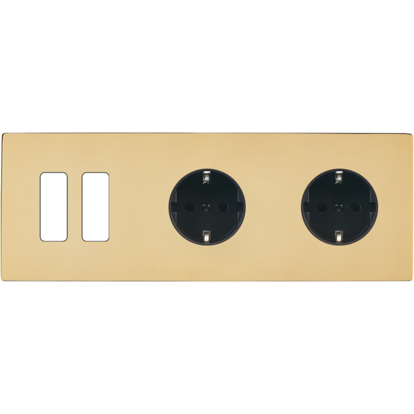 Façade "m" laiton miroir triple horizontale 2 boutons 1 prise schuko 1 prise schuko sans vis - Modelec - 312543M-K