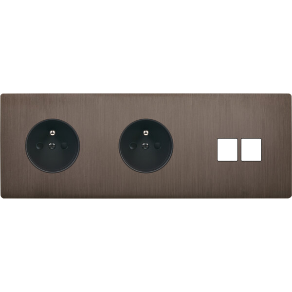 Façade "m" laiton canon fusil triple horizontal 1 prise 1 prise 2 media sans vis - Modelec - 314514M