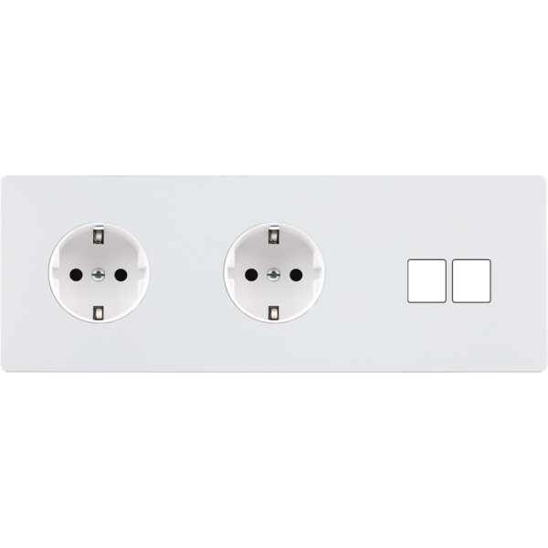 Façade "m" blanc mat triple horizontale 1 prise schuko 1 prise schuko 2 media sans vis - Modelec - 314521M-K
