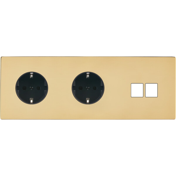 Façade "m" laiton miroir triple horizontale 1 prise schuko 1 prise schuko 2 media sans vis - Modelec - 314543M-K