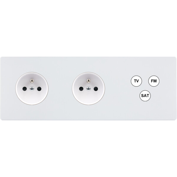 Façade "m" blanc mat triple horizontale 1 prise 1 prise 1 tv-fm-sat sans vis - Modelec - 315521M
