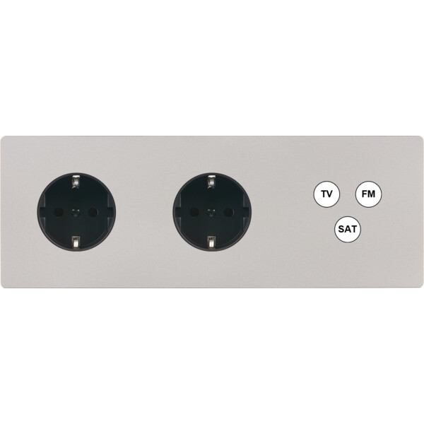 Façade "m" nickel sablé triple horizontale 1 prise schuko 1 prise schuko 1 tv-fm-sat sans vis - Modelec - 315531M-K