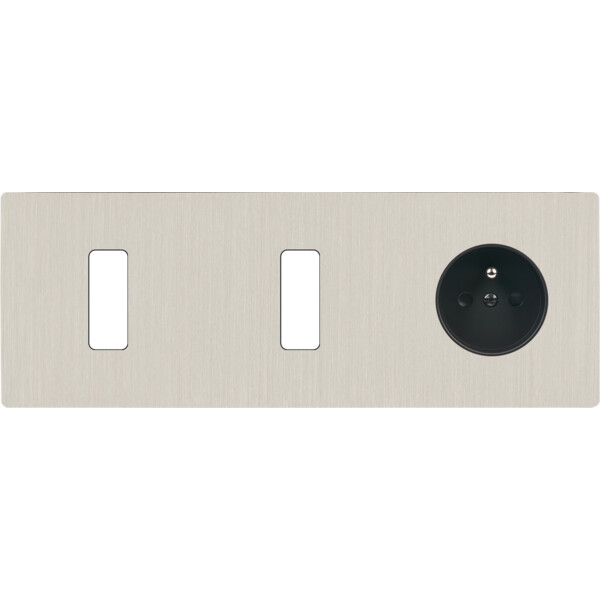 Façade "m" nickel brossé triple horizontale 1 bouton 1 bouton 1 prise sans vis - Modelec - 316511M