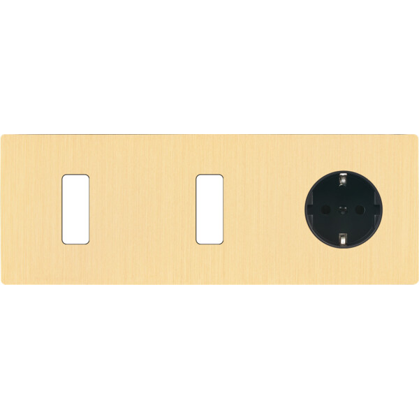 Façade "m" laiton brossé triple horizontale 1 bouton 1 bouton 1 prise schuko sans vis - Modelec - 316512M-K