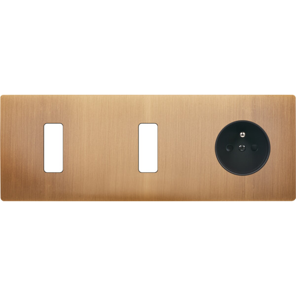 Façade "m" laiton vieu bronze triple horizonta 1 bouton 1 bouton 1 prise sansvis - Modelec - 316517M