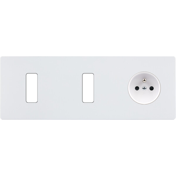 Façade "m" blanc mat triple horizontale 1 bouton 1 bouton 1 prise sans vis - Modelec - 316521M