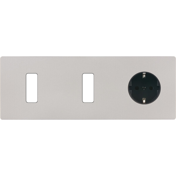 Façade "m" nickel sablé triple horizontale 1 bouton 1 bouton 1 prise schuko sans vis - Modelec - 316531M-K