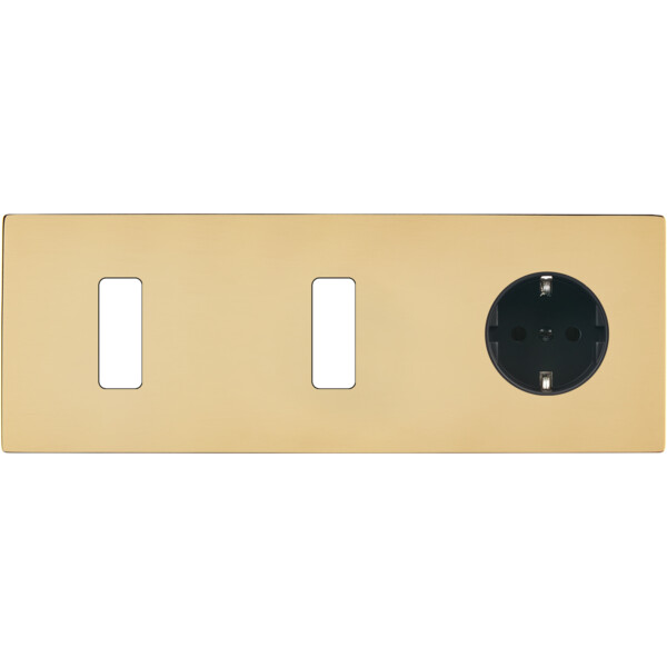 Façade "m" laiton verni triple horizontale 1 bouton 1 bouton 1 prise schuko sans vis - Modelec - 316542M-K