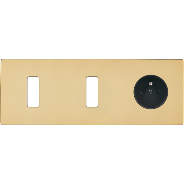 Façade "m" laiton verni triple horizontale 1 bouton 1 bouton 1 prise sans vis - Modelec - 316542M
