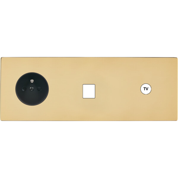 Façade "m" laiton miroir triple horizontale 1 prise 1 media 1 prise tv sans vis - Modelec - 319543M
