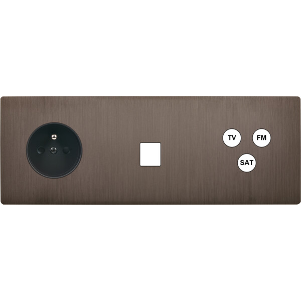 Façade "m" laiton canon fusil triple horizontale r1 1 media 1 tv-fm-sat sans vis - Modelec - 324514M