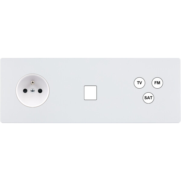 Façade "m" blanc mat triple horizontale r1 1 media 1 tv-fm-sat sans vis - Modelec - 324521M