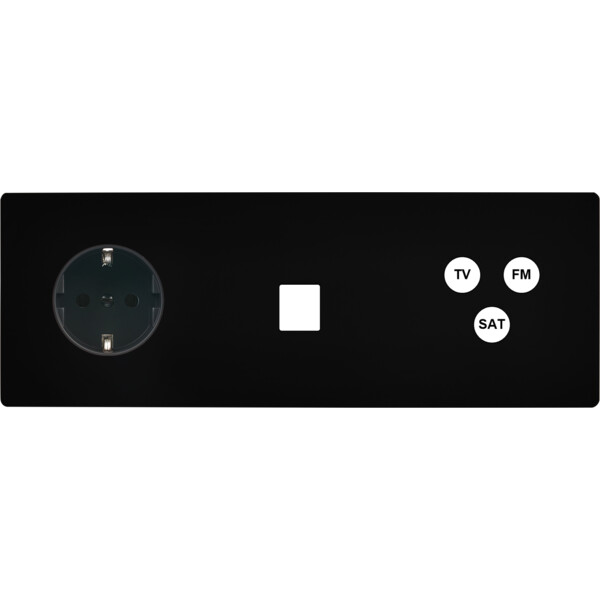 Façade "m" noir mat triple horizontale 1 prise schuko 1 media 1 tv-fm-sat sans vis - Modelec - 324522M-K