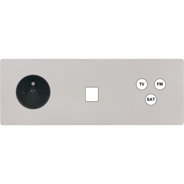 Façade "m" nickel sablé triple horizontale r1 1 media 1 tv-fm-sat sans vis - Modelec - 324531M