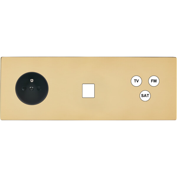 Façade "m" laiton miroir triple horizontale r1 1 media 1 tv-fm-sat sans vis - Modelec - 324543M