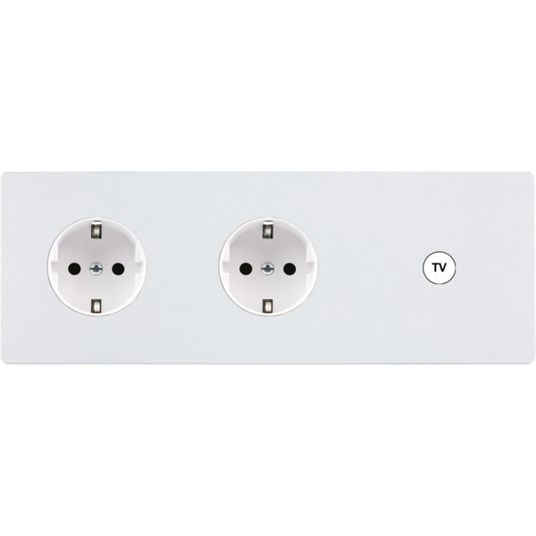 Façade "m" blanc mat triple horizontale 1 prise schuko 1 prise schuko 1 prise tv sans vis - Modelec - 329521M-K