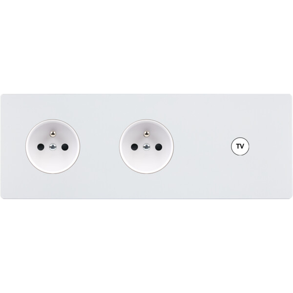 Façade "m" blanc mat triple horizontale 1 prise 1 prise 1 prise tv sans vis - Modelec - 329521M