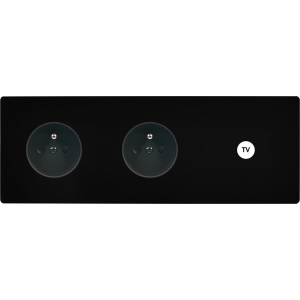 Façade "m" noir mat triple horizontale 1 prise 1 prise 1 prise tv sans vis - Modelec - 329522M