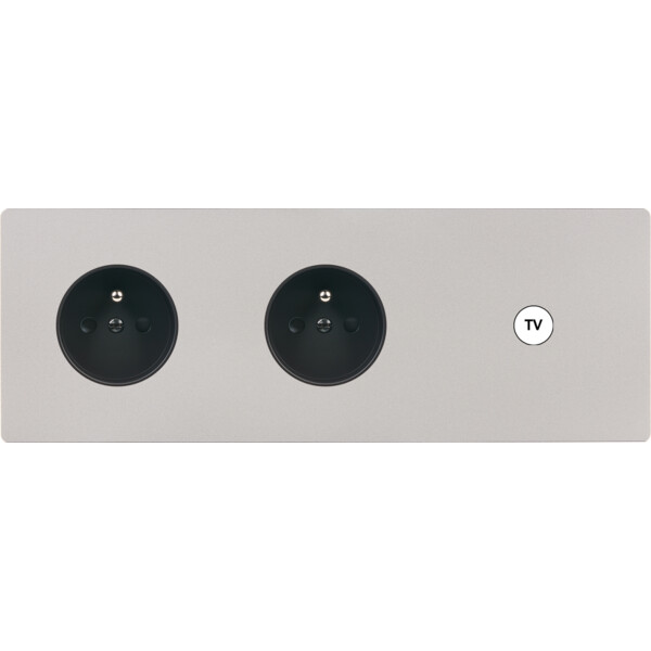 Façade "m" nickel sablé triple horizontale 1 prise 1 prise 1 prise tv sans vis - Modelec - 329531M