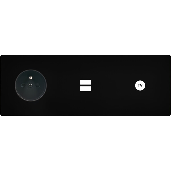 Façade "m" noir mat triple horizontale 1 prise 1 chargeur usb 1 prise tv sans vis - Modelec - 332522M